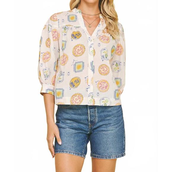 NEW PINCH amalfi print button down top in white - Picture 6 of 6